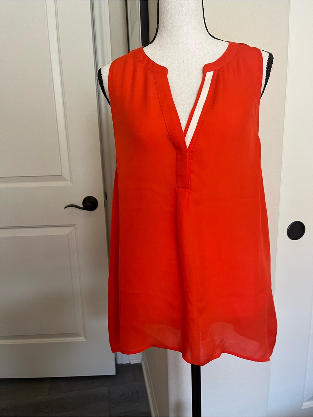 Joie Sleeveless Split V-Neck Blouse in Bright Red 100% silk